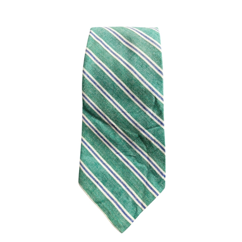 Polo Ralph Lauren Necktie Mens 57" Green Striped Cotton Hand Made Preppy Tie